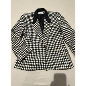 Dividends Vintage Houndstooth Blazer Women’s 16 Black White Wool Gold Button